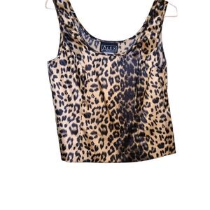 ALEX EVENINGS Size X-Large Brown Leopard Satin Sleeveless Layering Top Mobwife